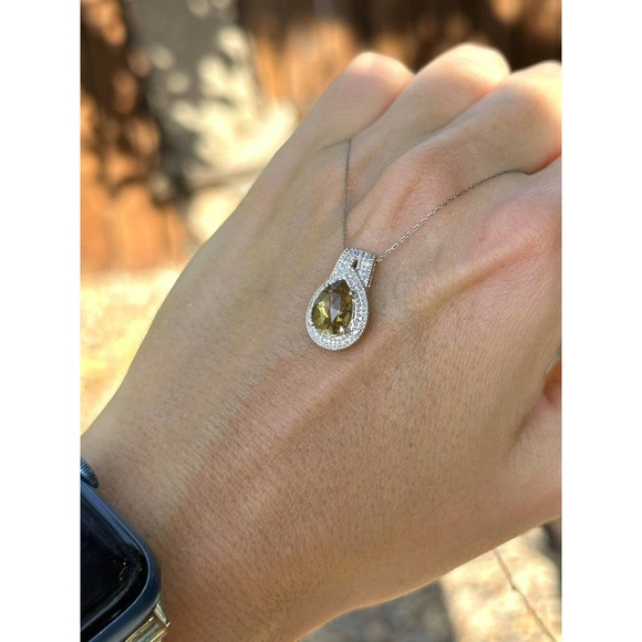 10k Solid White Gold And Diamonds Clyde Duneier Pear Tourmaline Pendant - Picture 5 of 12